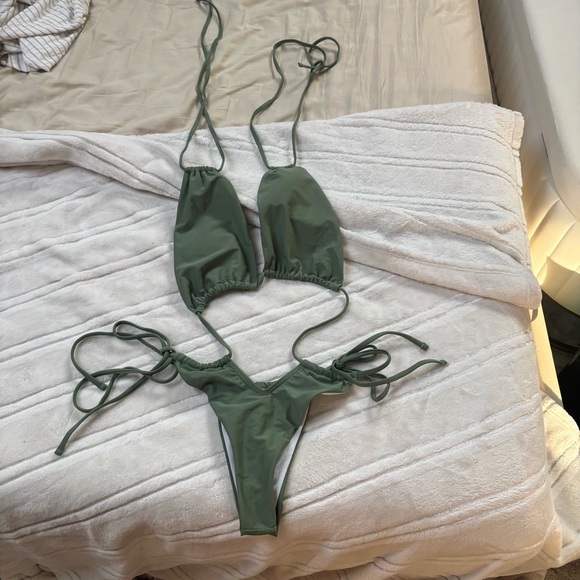 SHEIN Other - SHEIN Green Bikini Halter Ruched High-Cut